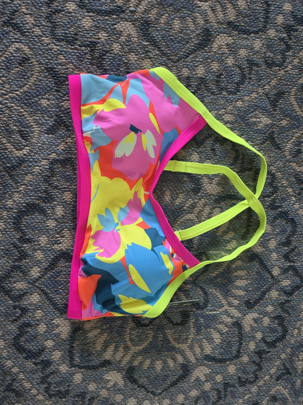 Neon Floral Sports Bikini Top - Pink & Yellow
